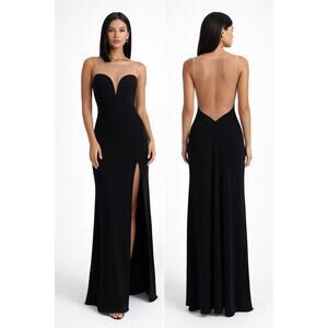 Abbi Vonn Maxi Dress Illusion Mesh Sweetheart Backless Formal Gown Prom Black